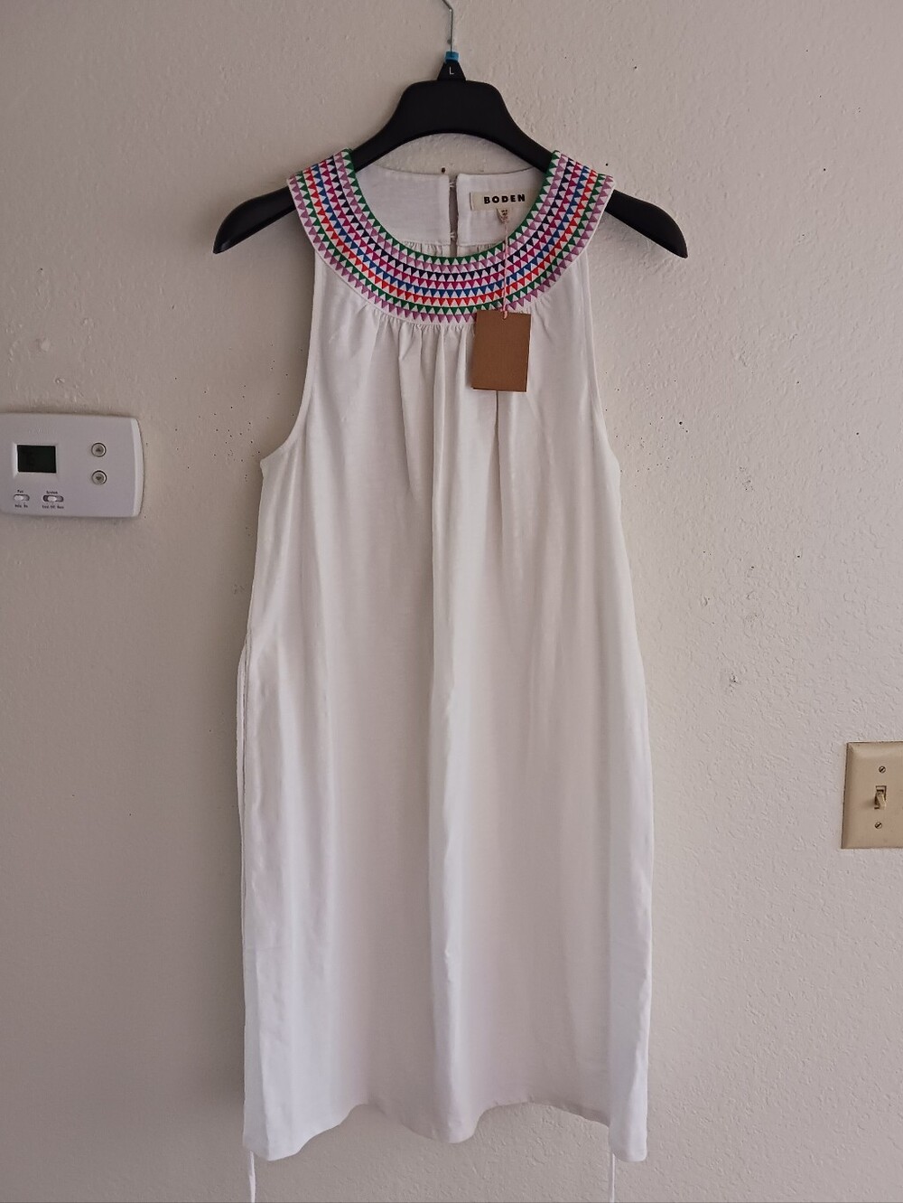 Boden Eleni Embroidered Neckline Cotton Dress - Picture 2 of 8